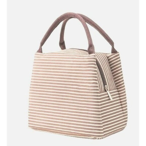 Jimeng Home & Living Other - Lunch Bag Insulated Brown Stripe Satin Finish Double Handle Zip Closure